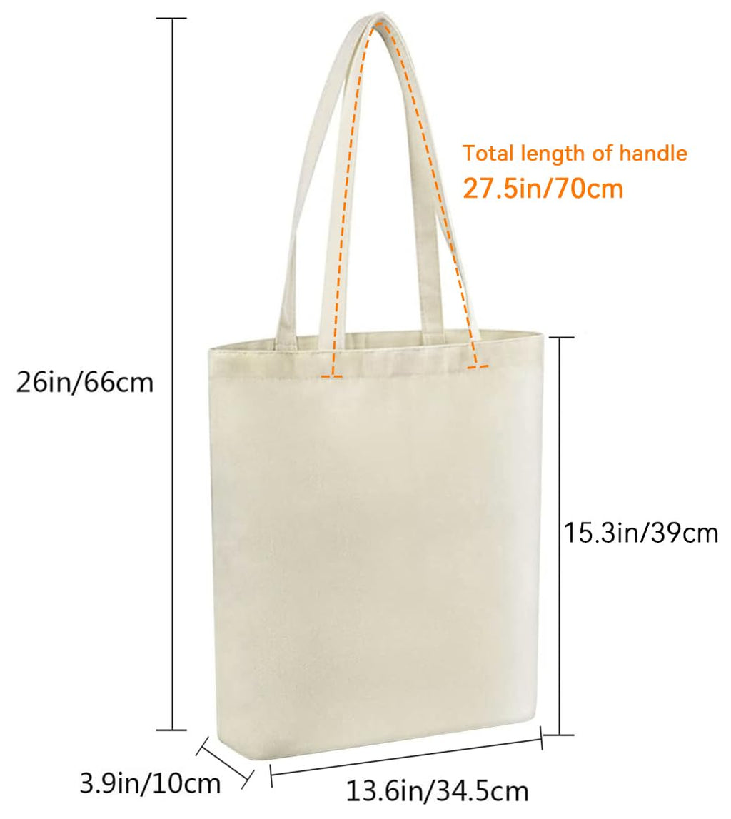 Faylapa 6 Pack Canvas Tote Bags, Heavy Duty and Strong Shopping Grocery Bag 13.6"x 15.3" Blank Cotton Bags for Decorating Christmas Crafts DIY, Painting (Beige)