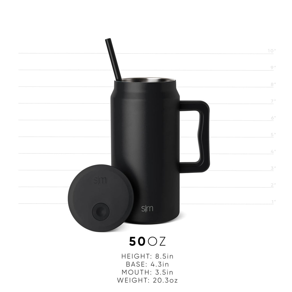 Simple Modern Tumbler with Handle and Straw | Insulated Stainless Steel Large Water Jug | Gifts for Women & Men | Trek Collection | 50oz | Almond Birch