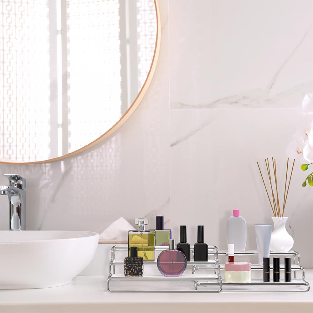 Deco Brothers Spice Rack 3 Tier Expandable Cabinet Spice Organizer Step Shelf Organizer, Chrome