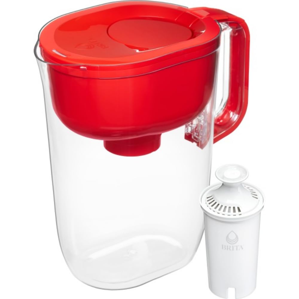 Brita 10 Cup Filter Pitcher with Smart Light Indicator, Reduces Chlorine taste and odour from Tap Water, Filters 151 Litres, Huron, Red