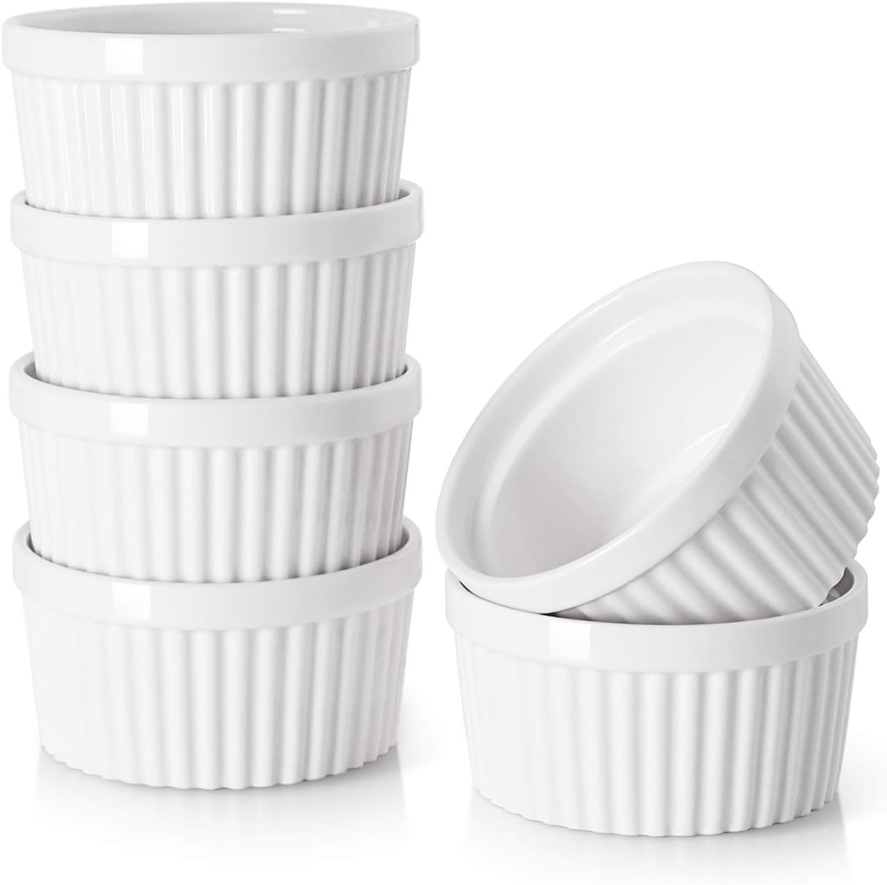 DOWAN 8 oz Ramekins for Creme Brulee Porcelain Oven Safe, Classic Style Souffle Ramekins for Baking, Bowls Set of 6, White