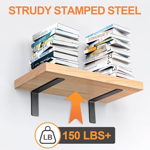 Heavy Duty Shelf Brackets (4 Pack) 6" x 4", Black L Brackets for Shelves-Max Load 150 LBS Shelf Hardware Bracket, Rustic Industrial Floating Shelf Brackets Iron for Wood Floating Shelf
