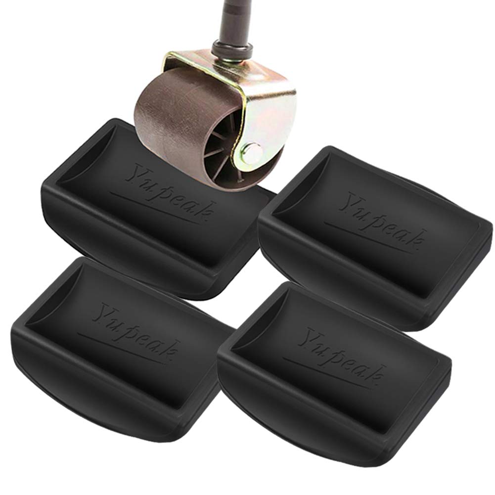 Yupeak Bed Stopper & Furnitures Stopper – Caster Cups fits to All Wheels of Furniture, Sofas, Beds, Chairs – Furniture Cups Made up of Solid Silicone and Prevents Scratches (4 Pack（Black）)