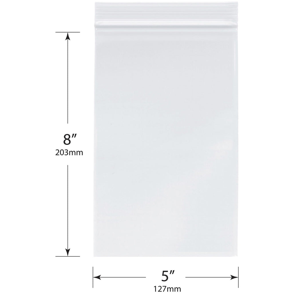 Plymor 5" x 8", 2 Mil (Pack of 100) Zipper Reclosable Plastic Bags
