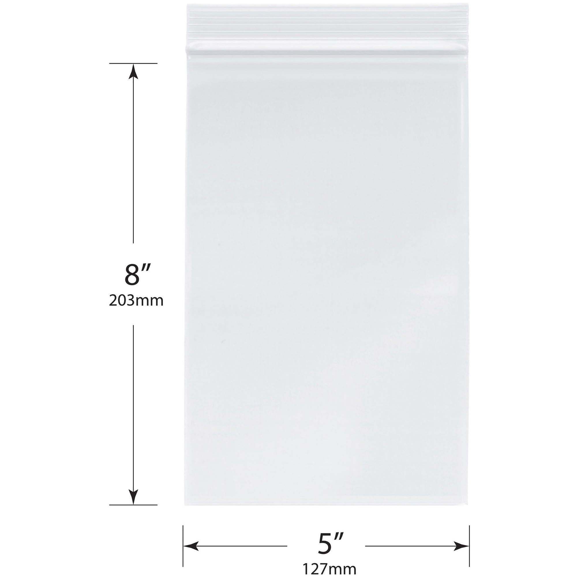 Plymor 5" x 8", 2 Mil (Pack of 100) Zipper Reclosable Plastic Bags
