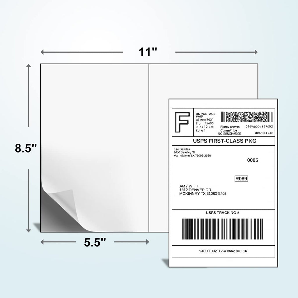BESTEASY 200 Half Sheet Self Adhesive Shipping Labels for Laser and Ink Jet Printers, White Blank (100 Sheets, 200 Labels)