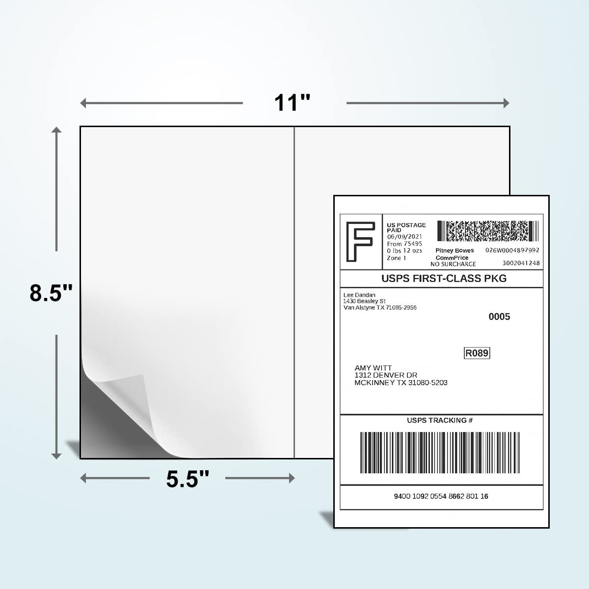 BESTEASY 200 Half Sheet Self Adhesive Shipping Labels for Laser and Ink Jet Printers, White Blank (100 Sheets, 200 Labels)