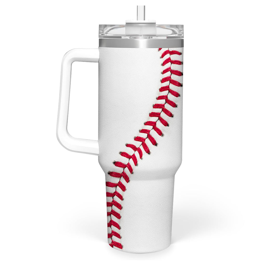 Baseball Tumbler with Handle 40oz, Insulated Stainless Steel Cup with Lid & Straw, Gifts for Men, Boys, Players, Coaches, Sports Lovers, Christmas, Birthday