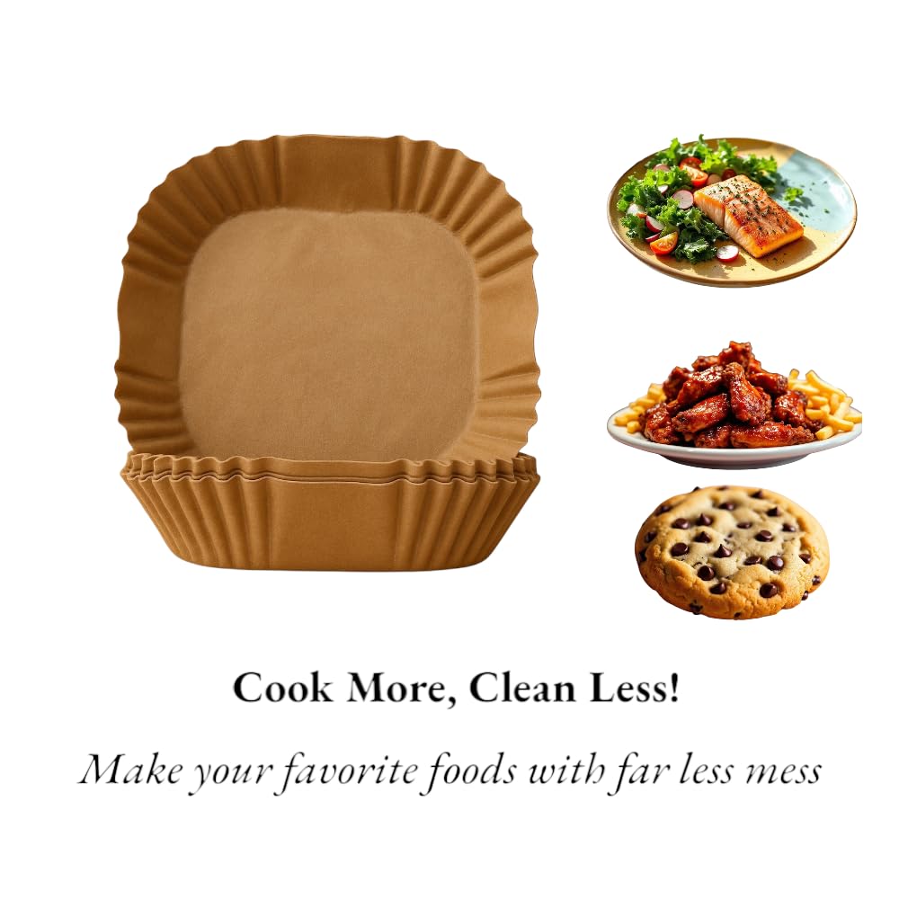 100 Air Fryer Liners - 8" x 8" Non-Stick Parchment Liners and Baking Paper Inserts for 5-8 Quart Air Fryers and 9" Square Pans and Casserole Dishes. from KOOL-EEZ Kitchen