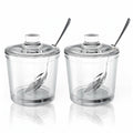 ZEAYEA Set of 2 Clear Glass Sugar Bowl, 6 Ounce Seasoning Box Condiment Pots with Spoon and Lid, Sugar Spice Salt Canister for Home Kitchen, Coffee Bar, Restaurant