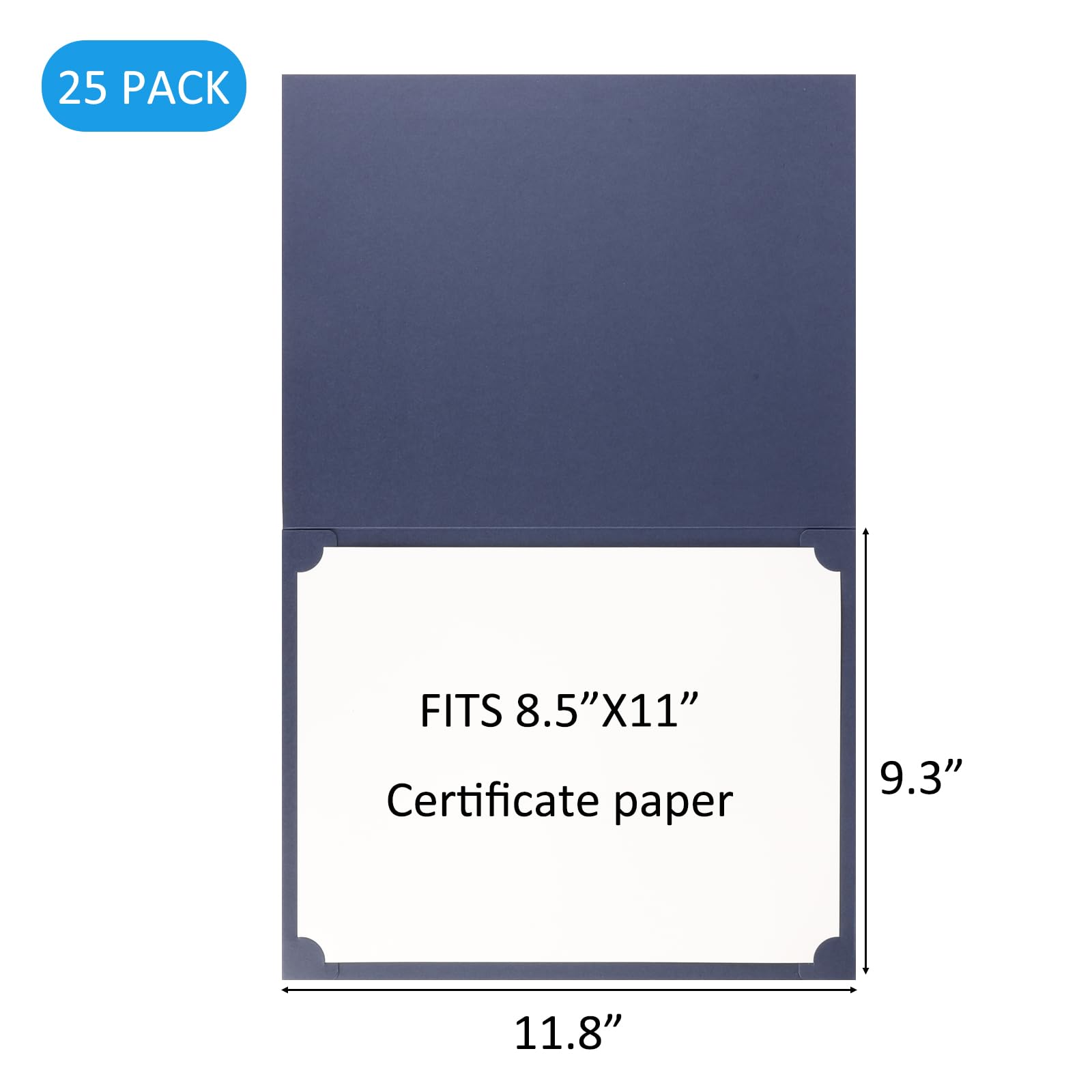 suituts 25 Pack Certificate Holders, Blue Diploma Holders, Documents Cover with Gold Foil Border, for 8.5 x 11 Award Certificate Paper Letter Size