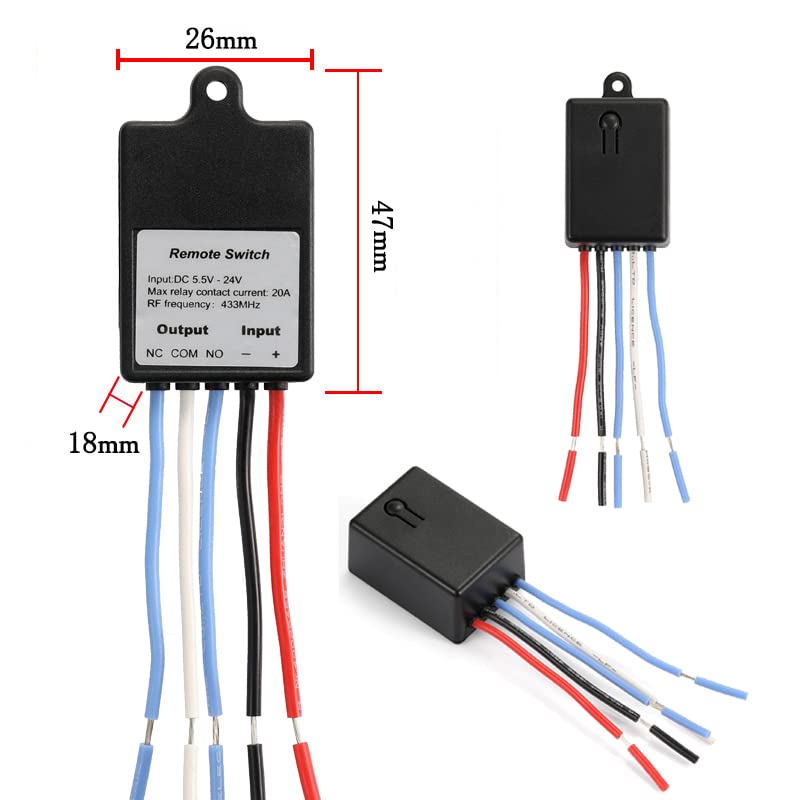 QIACHIP Mini Wireless Remote Control Switch DC 6V 12V 24V 48V 60V 1CH Channel RF Relay Switch Receiver Transmitter for LED Light, Car Battery ON/Off