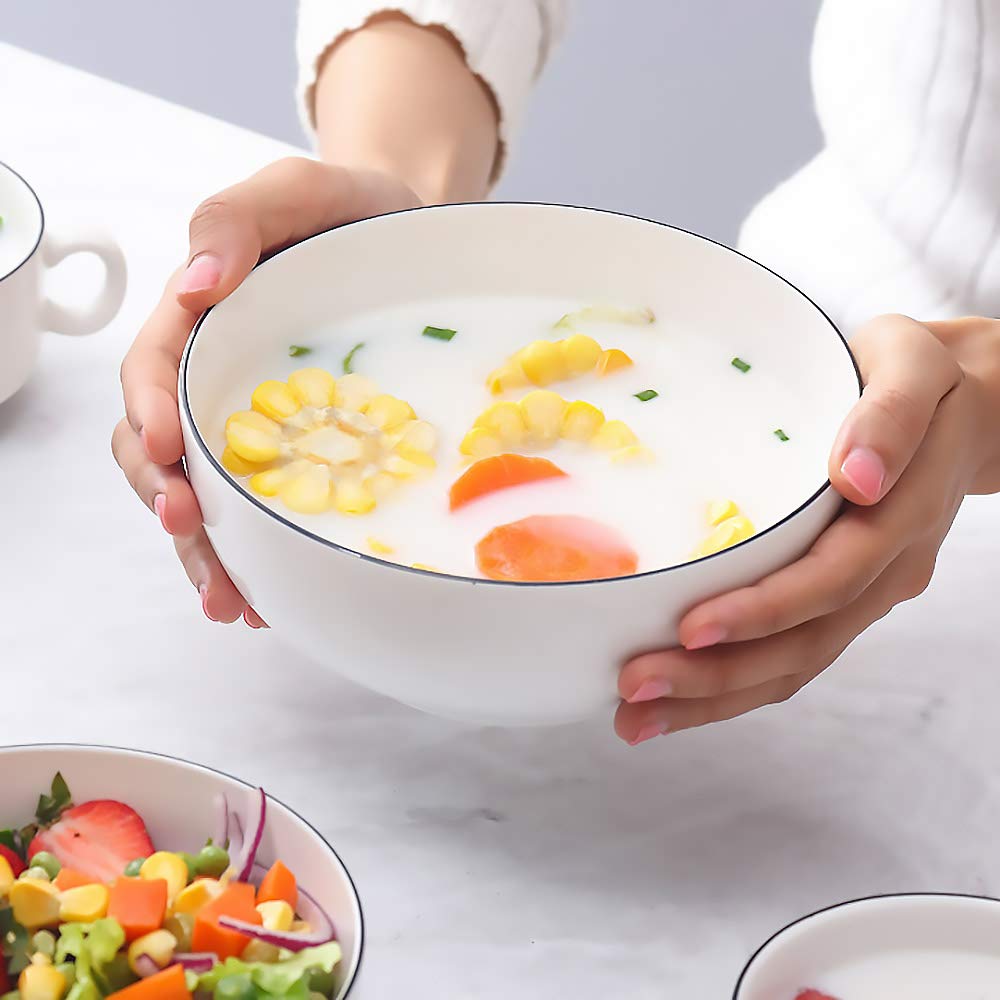 Houlu 40 oz Soup Bowls, Cereal bowls, Pho Bowls, Salad Bowls, Off White Porcelain Bowl Set of 4, 7 inch