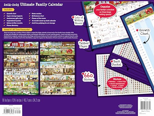 2025 MotherWord Deluxe Ultimate Family Calendar and Chore Chart, 16-Month Family Planner, Sept 2024-Dec 2025, English, Large Deluxe Version, 18" x 13.5" (MWFCT12825)