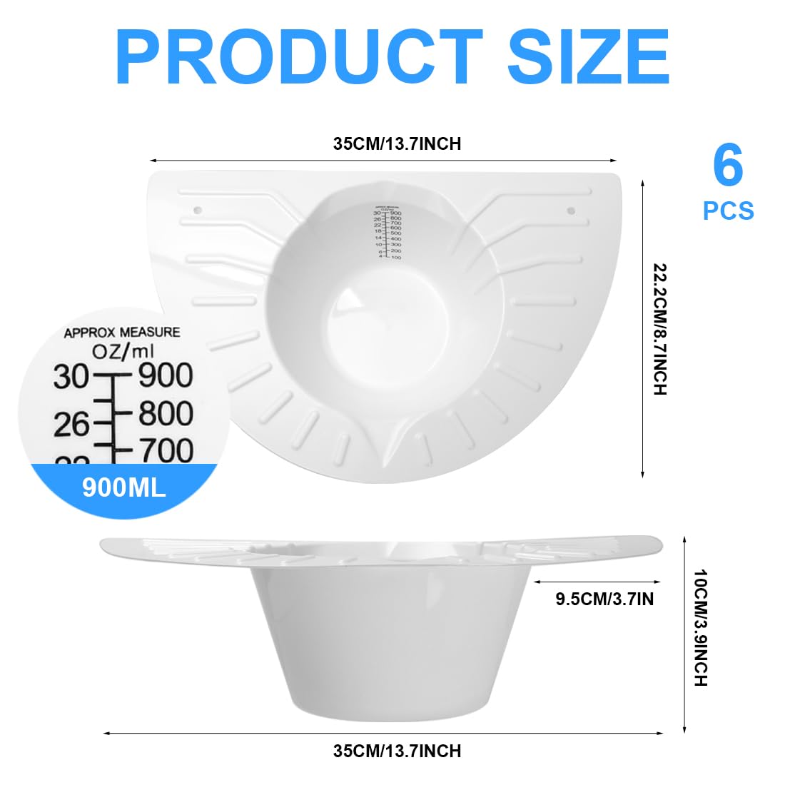 Specimen Collector Pans 6 Pack Urine Collection Hat Universal Specimen Cups Dishes for Toilet Pee Stool Sample Container for Women and Elderly