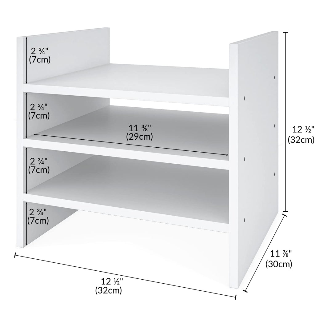 Ballucci 4-Tier Paper Sorter and File Organizer for Desk, Wood Mail Sorter, Fits into IKEA Kalax and ClosetMaid Cube Storage Shelves, Paper Tray, Mail Holder Stand for Classroom, Office, White