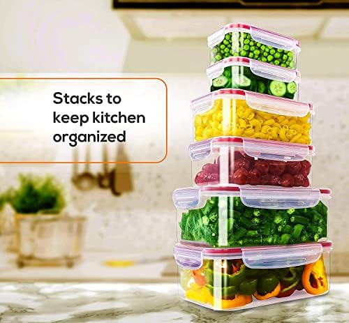 KICHLY 24 Pack Plastic Food Storage Container Set - Transparent BPA-Free Airtight Containers with Leak-Proof Lids for Meal Prep, Freezer, and Lunch Storage - Durable and Reusable (Red)