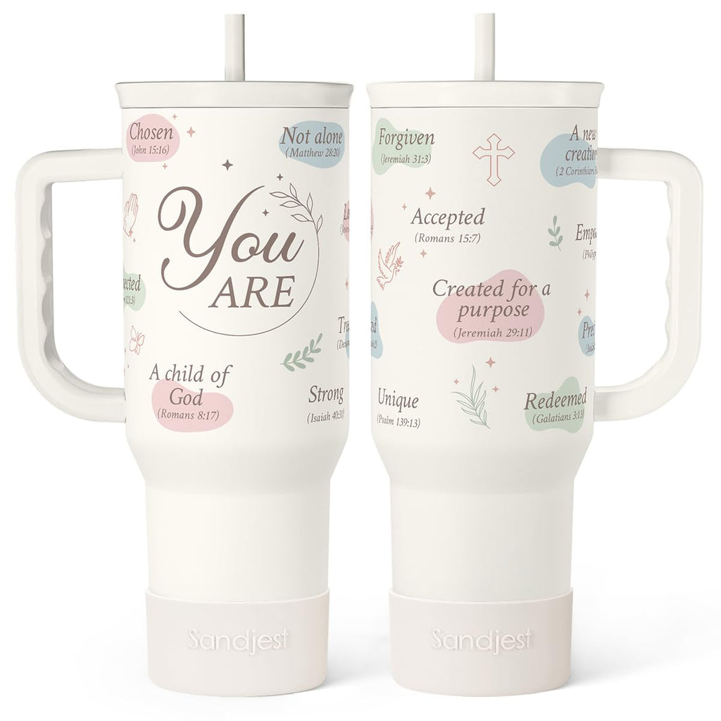 SANDJEST Christian Gift for Women – Inspiration Insulated Stainless Steel Tumbler with Handle and Straw - Religious Gifts for Birthday Christmas, 40oz