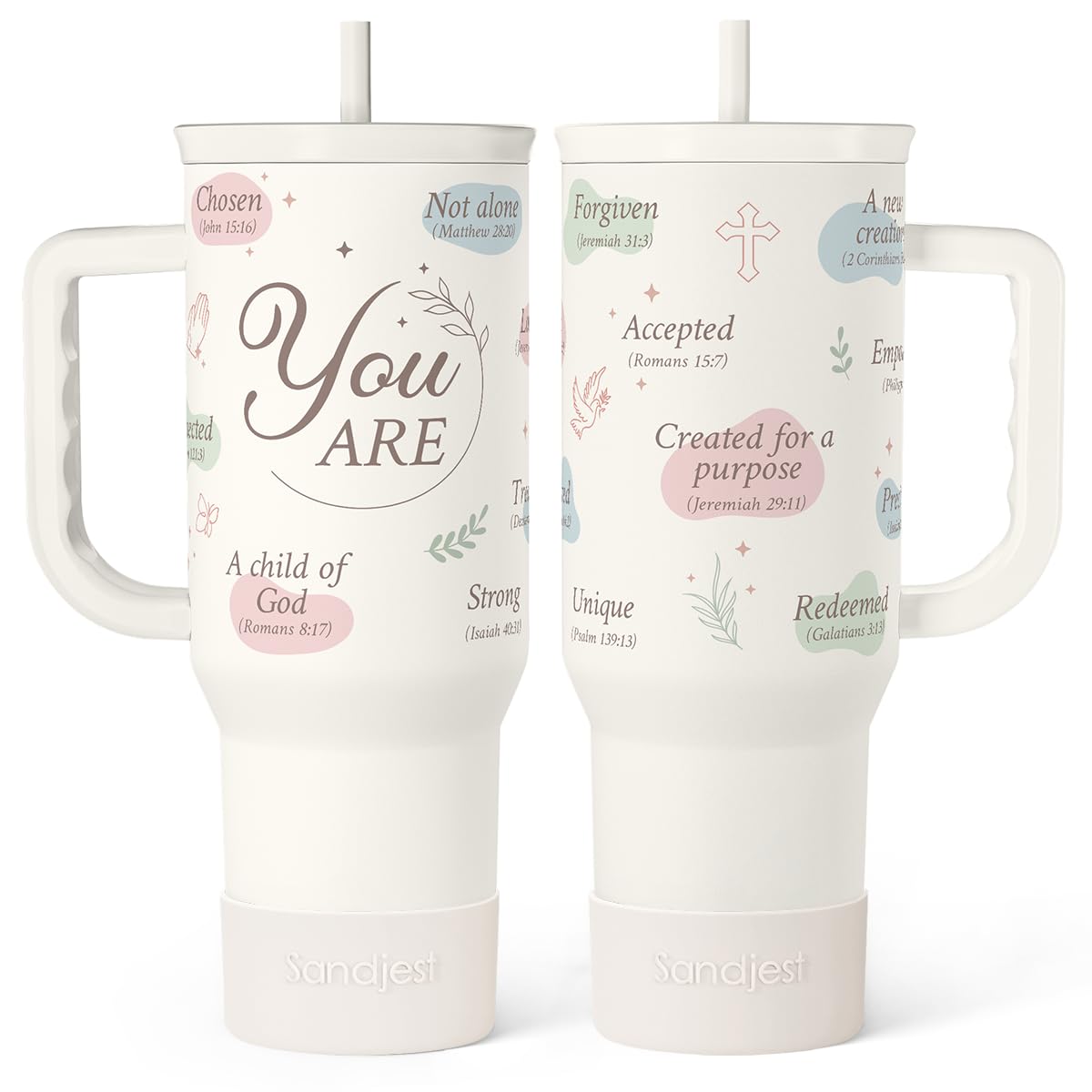 SANDJEST Christian Gift for Women – Inspiration Insulated Stainless Steel Tumbler with Handle and Straw - Religious Gifts for Birthday Christmas, 40oz