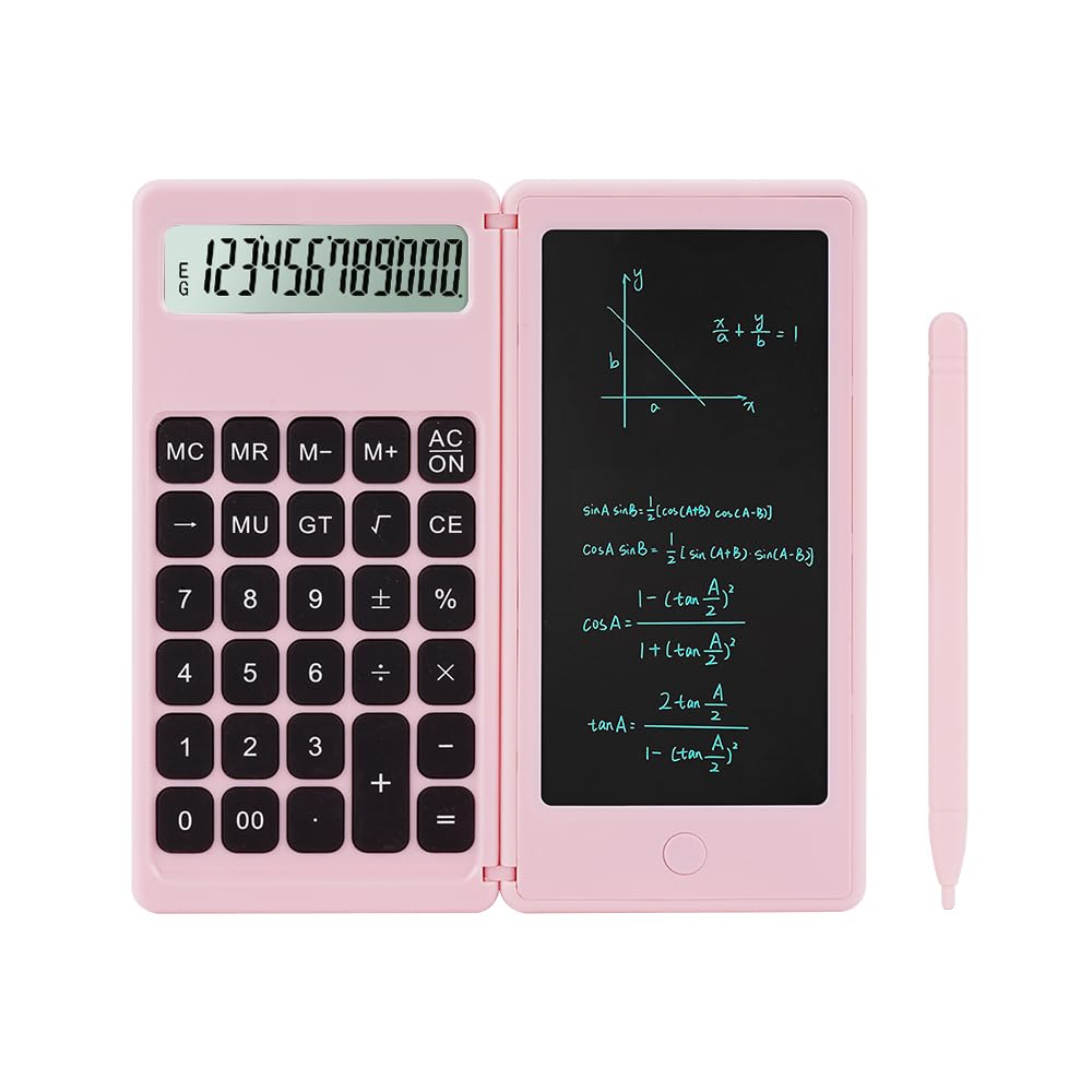 Desk Calculator, Desktop Small Calculators with Writing Notepad, Basic 4-Function Math Large Button Calculator, School Supplies for Kids, Middle/High School Students (Pink)
