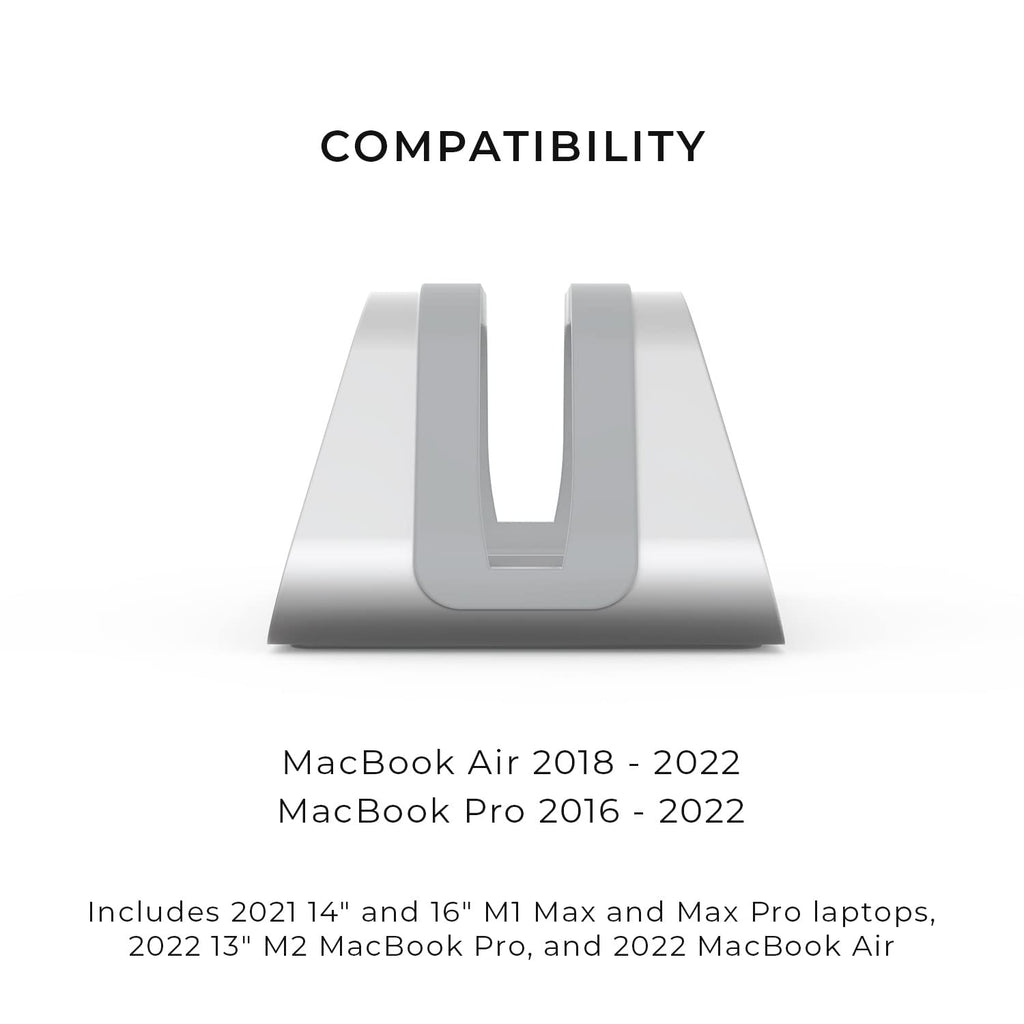 HumanCentric Vertical Laptop Stand Compatible with MacBook Pro and MacBook Air, Holder for Personal Computer Desk Stand, Aluminium, Exchangeable Inserts to Fit Different Device Models, Silver