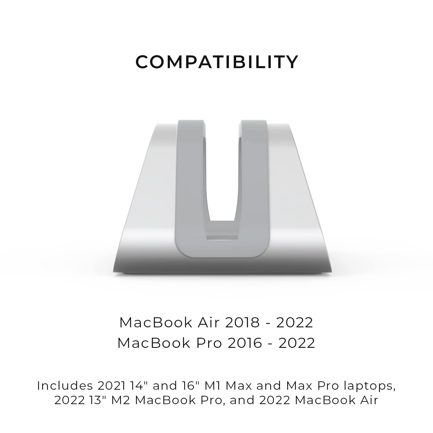 HumanCentric Vertical Laptop Stand Compatible with MacBook Pro and MacBook Air, Holder for Personal Computer Desk Stand, Aluminium, Exchangeable Inserts to Fit Different Device Models, Silver