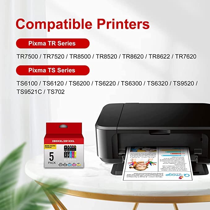 Q-image PGI-280XXL CLI-281XXL Replacement for Canon 280 281 280XXL 281XXL Ink Cartridges Work with Canon Pixma TR7520 TR7620 TR8620 TR8520 TS6120 TS9120 TS9520 TS9521 TS6220 TS8120 TS8220 Printers