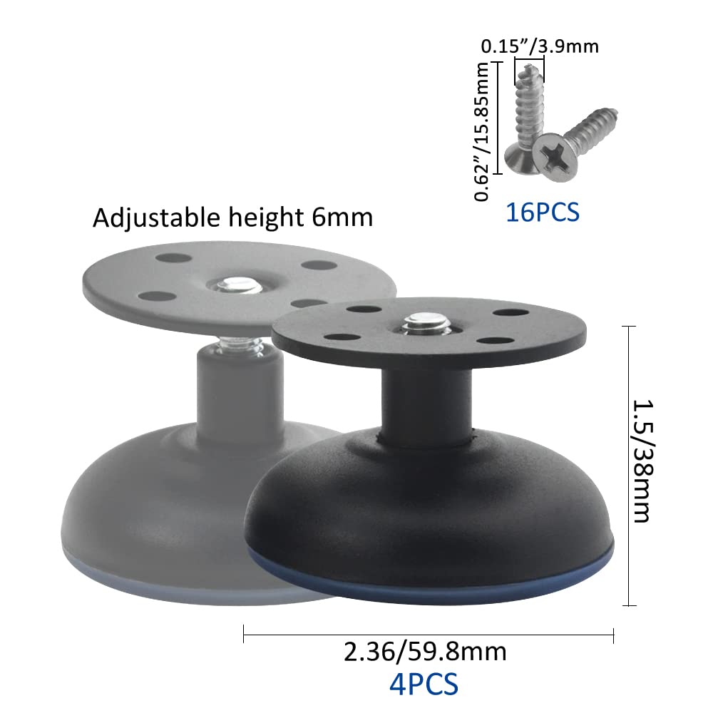 XINMEIWEN 4Pack Adjustable Metal Furniture Legs Stainless Steel Cabinet Feet Round for Cabinet Sofa Table Kitchen Feet Replacement (1.5’’/ 38mm, Black)