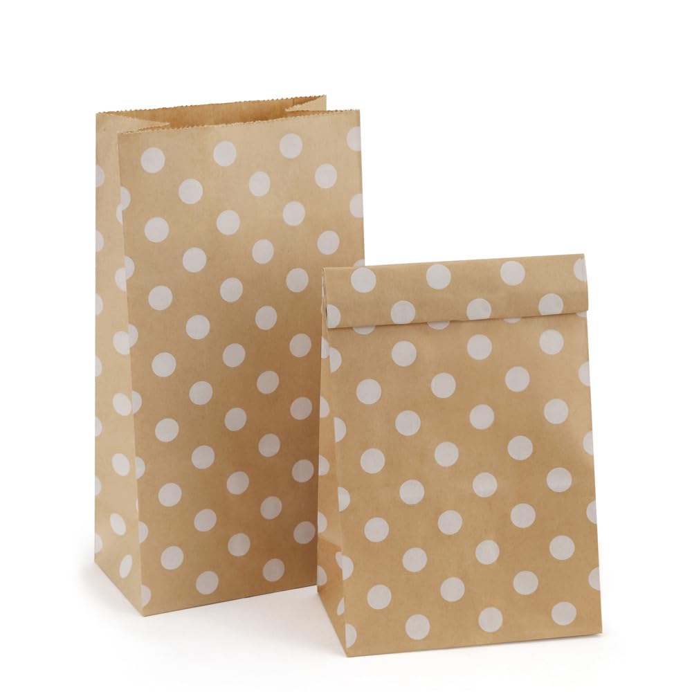 BagDream 4lb 5x2.95x9.45 Inches 100Pcs Kraft Paper Bags, Snack Bags, Bread Bag, Craft Bags, 100% Recycled Kraft Paper Brown Lunch Bags with White Dot