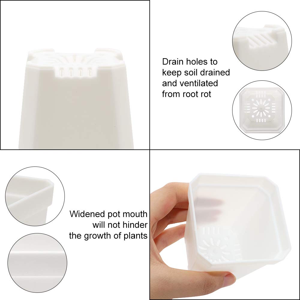 Foxany 30 Pcs 3" Plants Nursery Pot, Thick Plastic Square Flower Planting Pots, Plant Seedling Pots, 30 Seed Starting Pots with 30 Saucers -White