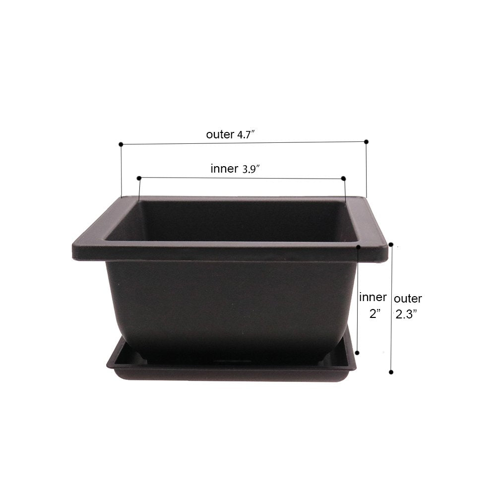 MUZHI 8PCS/Pack Retro Style Square Small Bonsai Training Pots with Tray, Mini Plastic Mocha Garden Flower Pot 4.7"