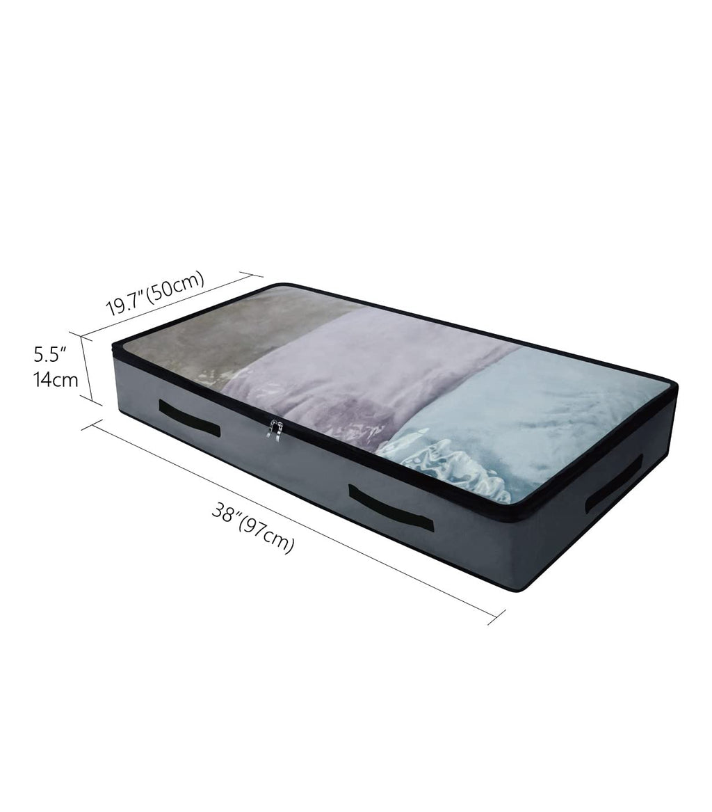 3 Pcs Polyester Oxford Under Bed Storage Bag, Lightweight,Good Resistant Capacity,Transparent View Window in Three Sides, 4 handles totally for easy slide.