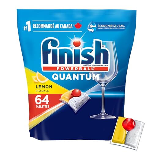 Finish Power Ball Quantum Dishwasher Detergent Pods, No pre sinse needed, For Deep clean & sparkling shine, Lemon Sparkle, 64 Tabs