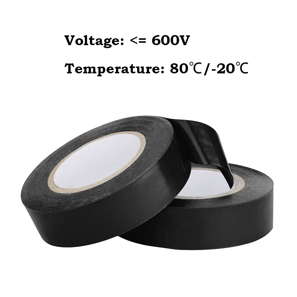 HEYSTYLE 10 Rolls PVC Electrical Tape, 3/4 in x 60 ft, Flame Retardant and Waterproof, Strong Adhesive Insulation Tape, UL Listed–Rated for Max. 600V and 80°C Use (Black)