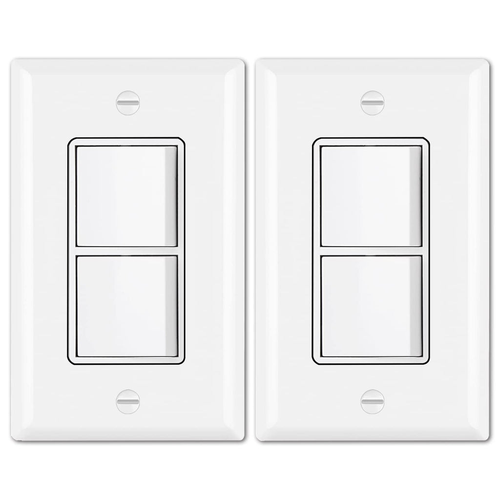 [2 Pack] BESTTEN Double Light Switch, Single Pole Combination Interrupter, 15A 120V, Dual Control Paddle Rocker, Residential & Commercial Use, cUL Listed, White