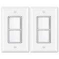 [2 Pack] BESTTEN Double Light Switch, Single Pole Combination Interrupter, 15A 120V, Dual Control Paddle Rocker, Residential & Commercial Use, cUL Listed, White