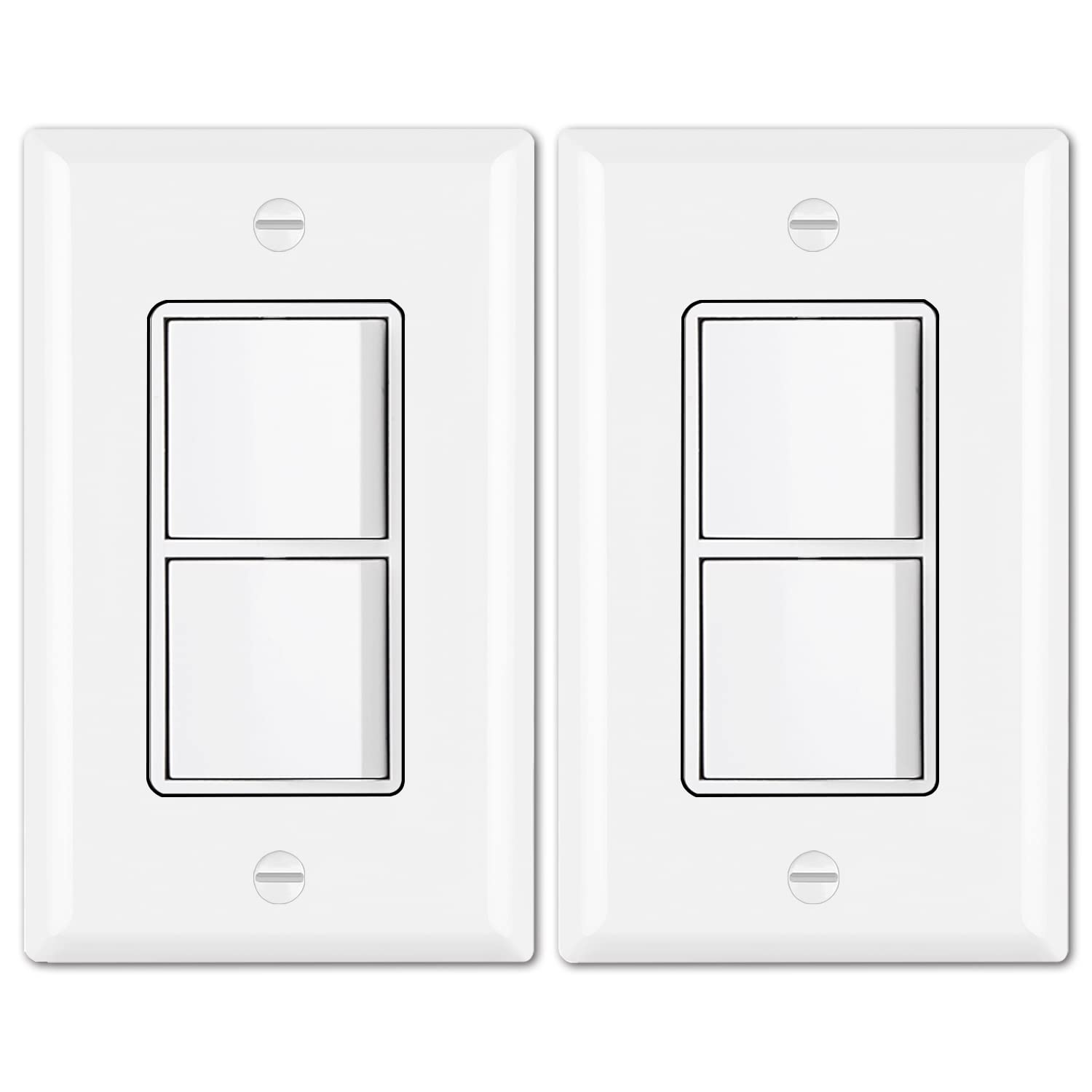 [2 Pack] BESTTEN Double Light Switch, Single Pole Combination Interrupter, 15A 120V, Dual Control Paddle Rocker, Residential & Commercial Use, cUL Listed, White