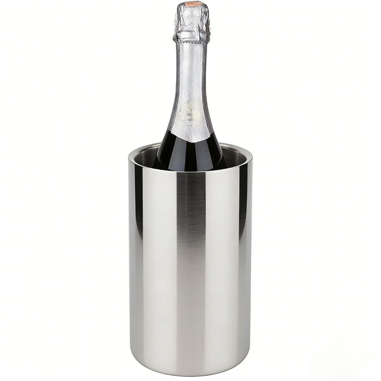 Jucoan Wine Chiller, Stainless Steel Double Wall Insulated Wine Cooler Bucket, Fits Standard 750ml Bottle, Silver