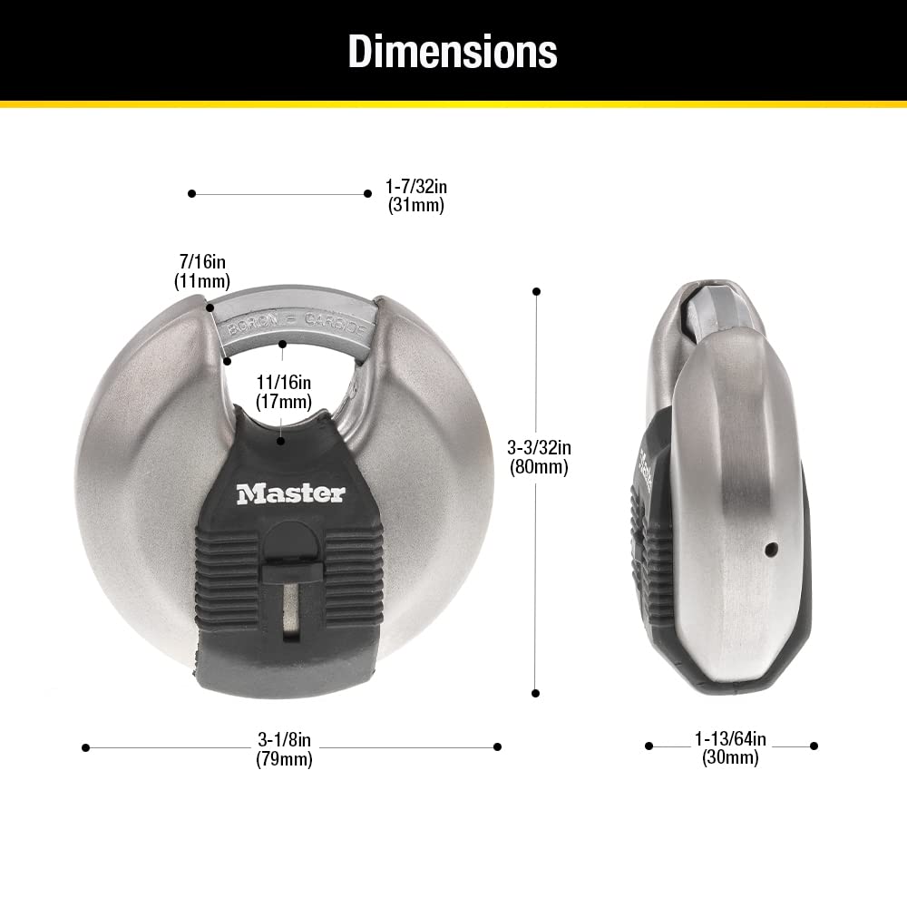 Magnum M50XKADCCSEN Stainless Steel Discus Padlock, Shrouded Shackle 3-1/8-Inch Body, 7/16-Inch Shackle