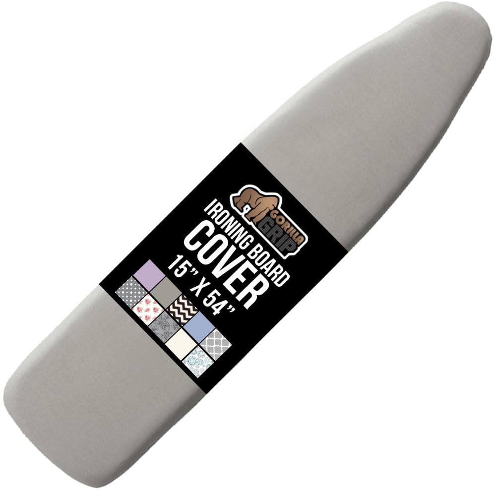 GORILLA GRIP Reflective Silicone Ironing Board Cover, Resist Scorching and Staining, 15x54 Inch, Hook and Loop Fastener Straps, Pads Fit Large and Standard Boards, Elastic Edge, Thick Padding, Silver