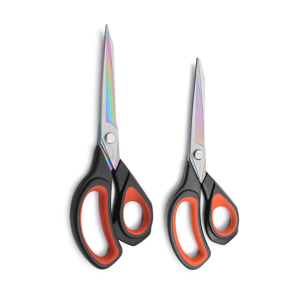 LIVINGO 2 Pack Premium Tailor Scissors Heavy Duty Multi-Purpose Titanium Coating Forged Stainless Steel Sewing Fabric Leather Dressmaking Shears Professional Crafting (8.5 & 9.5INCH)