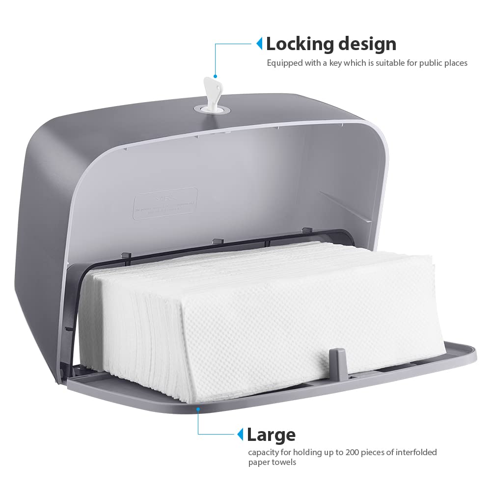 Commercial Hand Paper Towel Dispenser,Wall-Mounted Bathroom Paper Towel Dispenser Tissues Box Holder Hand Towel Dispenser-Grey (Grey)