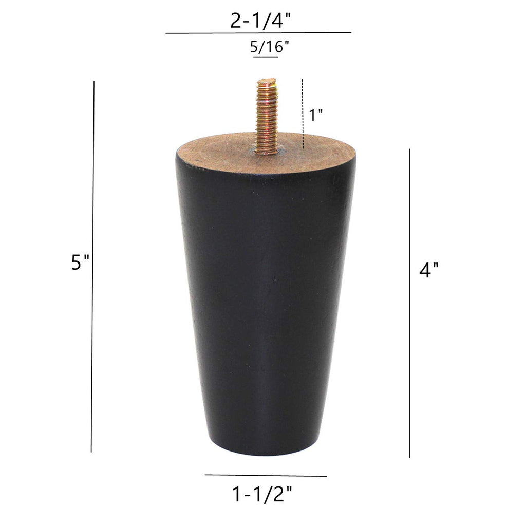 WEICHUAN Black Round Solid Wood Replacement Legs for Sofa, Couch, Chair, Ottoman, Loveseat, Coffee Table, Cabinet Furniture (4" Set of 4)
