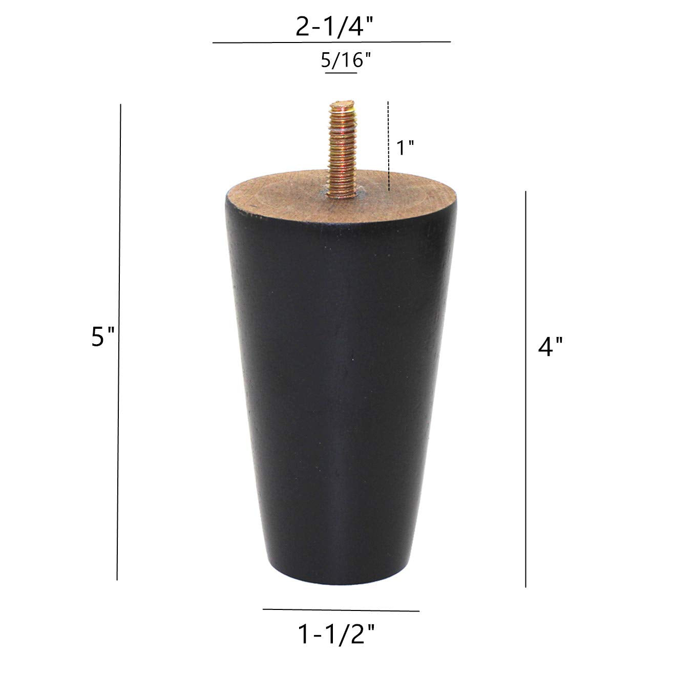 WEICHUAN Black Round Solid Wood Replacement Legs for Sofa, Couch, Chair, Ottoman, Loveseat, Coffee Table, Cabinet Furniture (4" Set of 4)