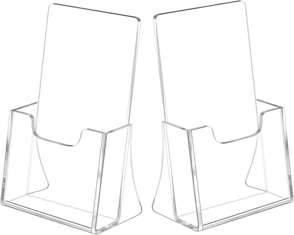NIUBEE Acrylic Brochure Holder for 4’’ Trifold Pages, 50% Thicker Countertop Acrylic Literature Holder Plastic Flyer Display Stand for Magazine, Pamphlet, Booklets, Menu, Journals, 2 Pack