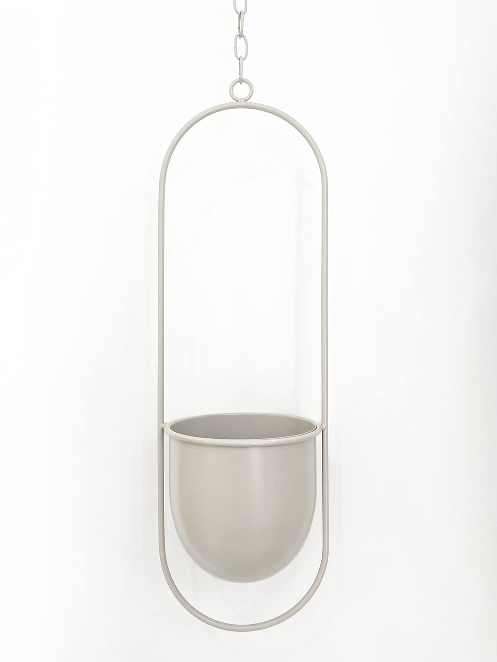 RISEON Boho Beige Metal Plant Hanger,Metal Wall and Ceiling Hanging Planter, Modern Planter, Mid Century Flower Pot Plant Holder, Minimalist Planter for Indoor Outdoor Home Decor