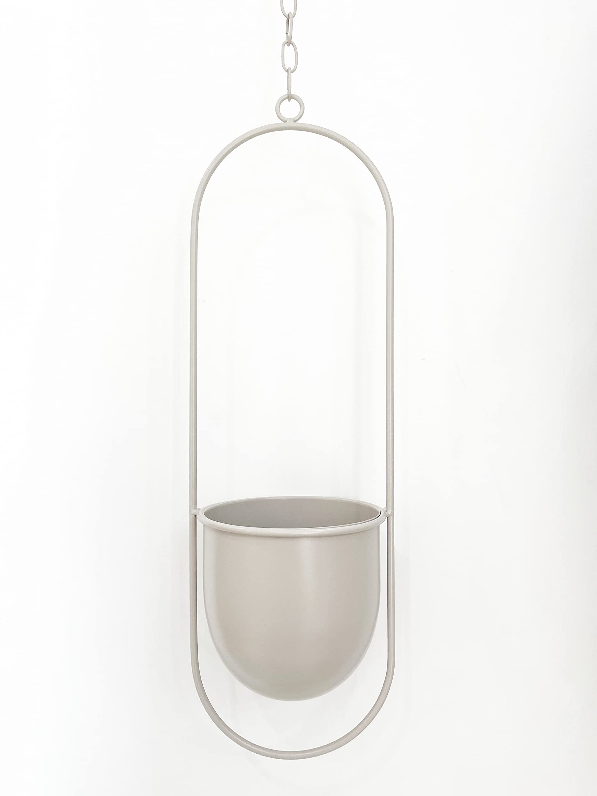 RISEON Boho Beige Metal Plant Hanger,Metal Wall and Ceiling Hanging Planter, Modern Planter, Mid Century Flower Pot Plant Holder, Minimalist Planter for Indoor Outdoor Home Decor