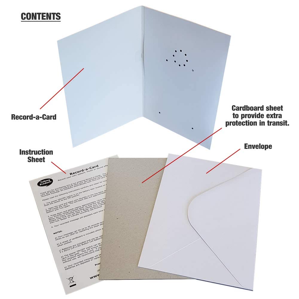 Talking Products, Voice Recordable Greeting Card, 40 Seconds Recording with Replaceable Batteries. Record and Send a Personal Voice Message for Birthday, Christmas & Mother’s Day