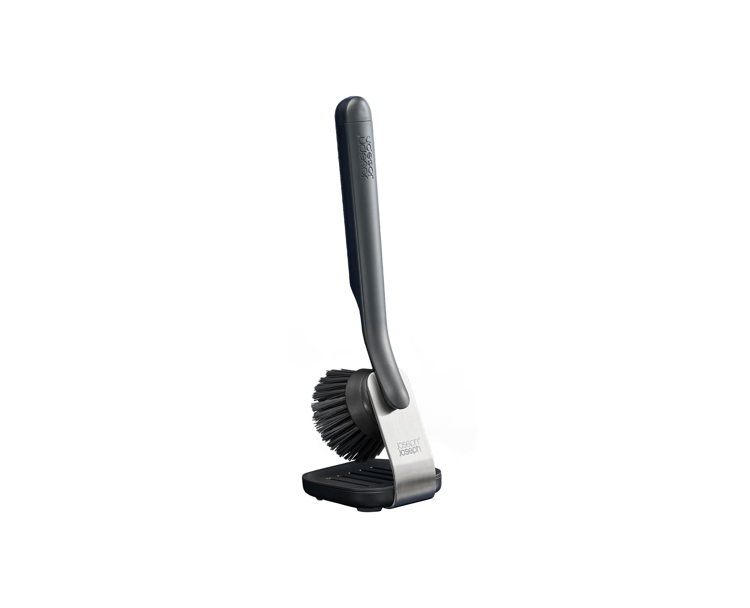 Joseph Joseph SinkTech Dish Brush with Stainless-Steel Storage Stand, Durable Bristles, Pan Scraper, Replaceable Head