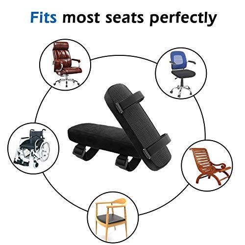 MoKo Chair Armrest Pads, Set of 2 Office Ergonomic High Density Foam Soft Elbow Pillow Cushion for Forearm Pressure Relief Adjustable Universal Padded Chair Armrest Cover - Black